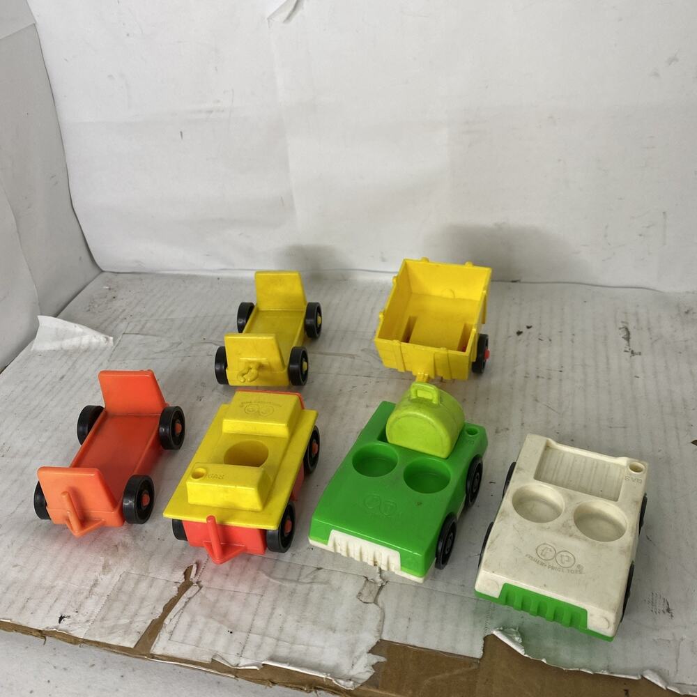 Lot of 6 Vintage Fisher-Price Little People Cars Red Green Yellow Plastic